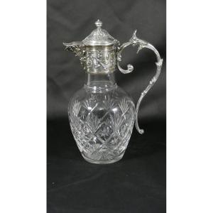 Christofle Gallia, Ewer In Crystal And Silver Metal, Late Nineteenth Time