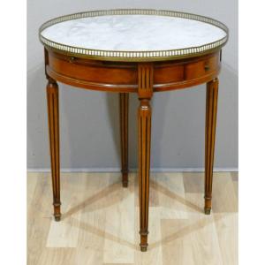 Bouillotte Table Louis XVI Style In Natural Wood And Marble, XXth