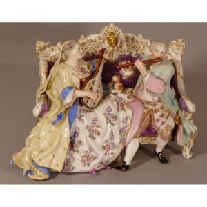 Couple Galant Musiciens, Groupe En Porcelaine Eugène Clauss, Paris,  Meissen, époque XIX ème