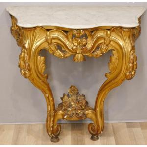 Transition Wall Console Louis XV Louis XVI In Golden Wood, Eighteenth Time
