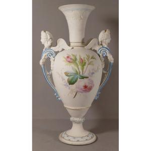 Henri Ardant &co (1858-1881), Très Rare Vase En Biscuit De Porcelaine  Peint, époque XIX ème