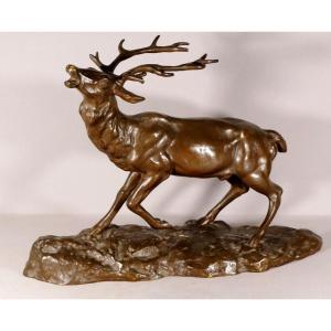 Nino De Fiésole, Animal Bronze, Deer Bramant, Animal Sculpture, Early 20th Century