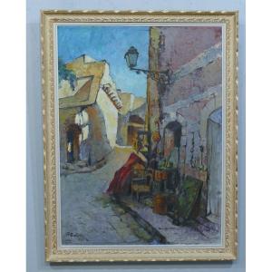 La Brocante Du Village, R Boivin, Huile Sur Isorel, XX ème