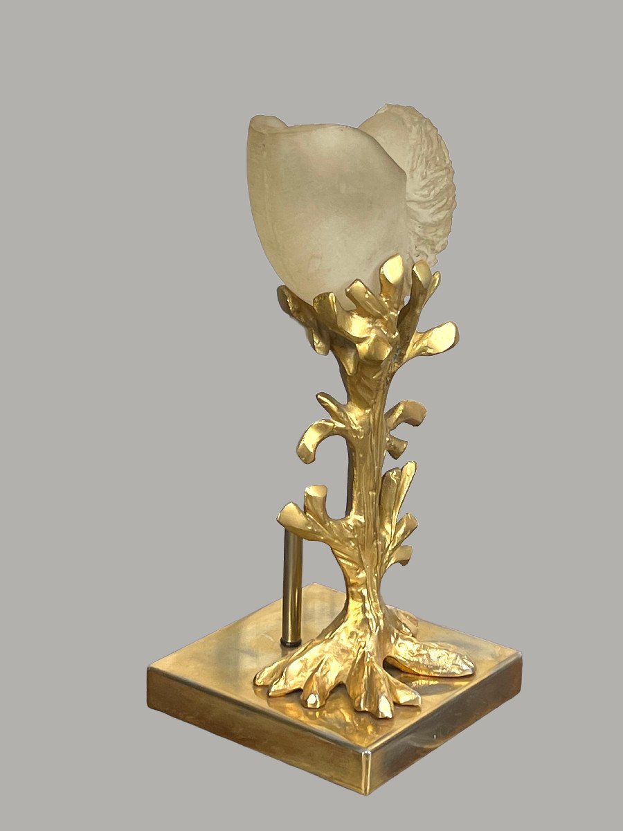 Coral Lamp Base In Bronze And Glass Shell "maison Charles" 83 Cm-photo-1