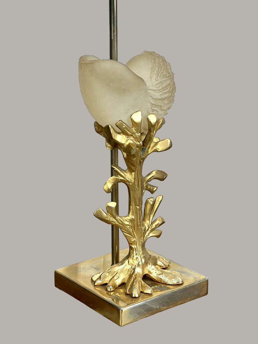 Coral Lamp Base In Bronze And Glass Shell "maison Charles" 83 Cm-photo-3