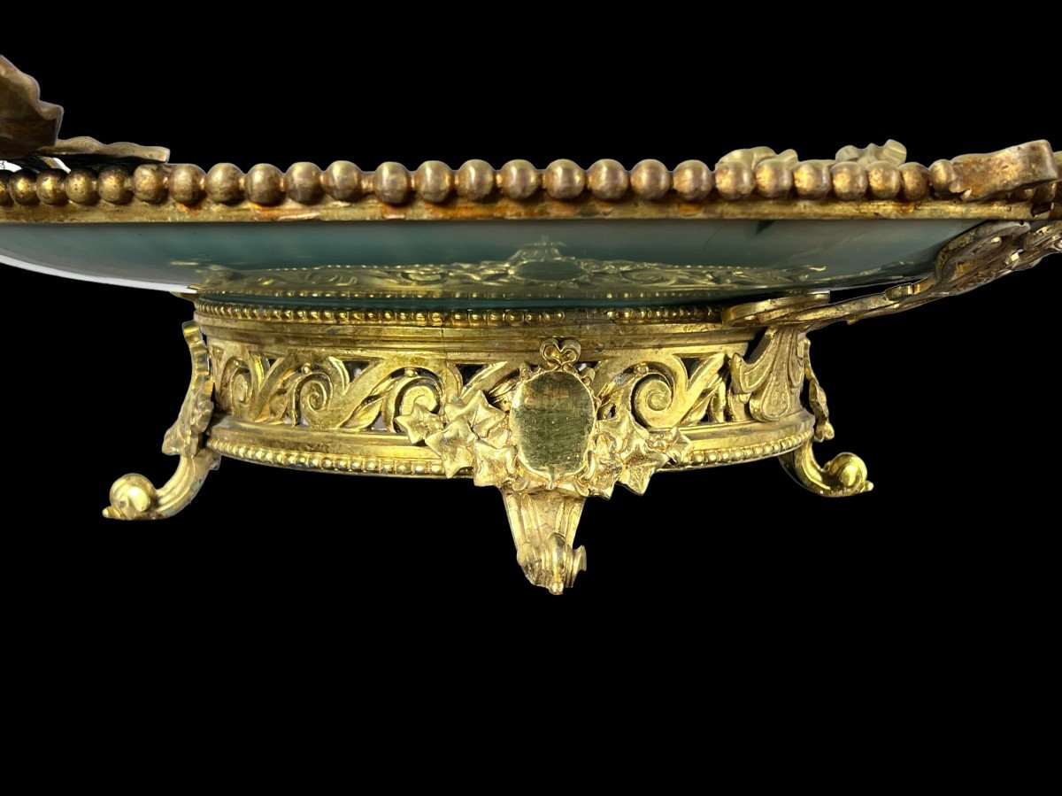 Large Ceramic Dish In The Style Of Theodore Deck With Gilt Bronze Mount-photo-4