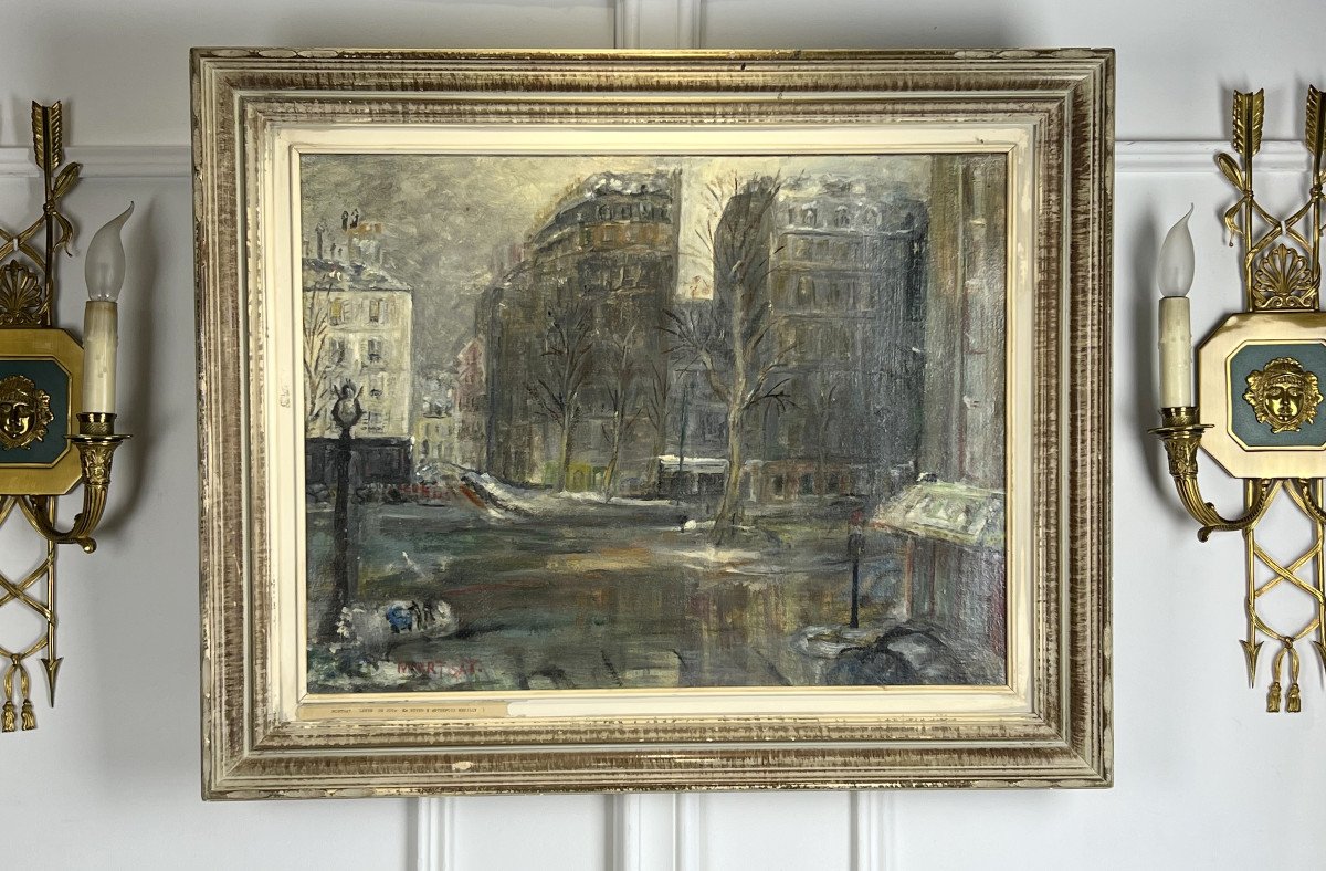 TABLEAU / HUILE SUR TOILE / PEINTURE DE " MORTGAT "( NEUILLY SUR SEINE EN HIVER)-photo-2