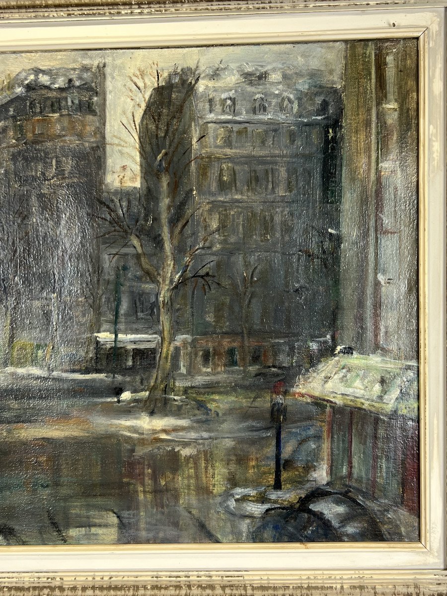 TABLEAU / HUILE SUR TOILE / PEINTURE DE " MORTGAT "( NEUILLY SUR SEINE EN HIVER)-photo-4