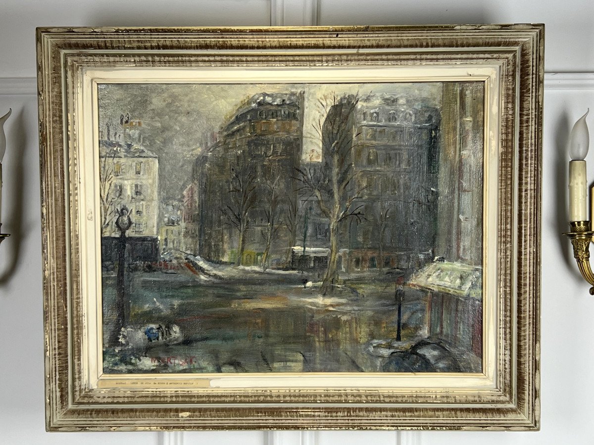TABLEAU / HUILE SUR TOILE / PEINTURE DE " MORTGAT "( NEUILLY SUR SEINE EN HIVER)-photo-5