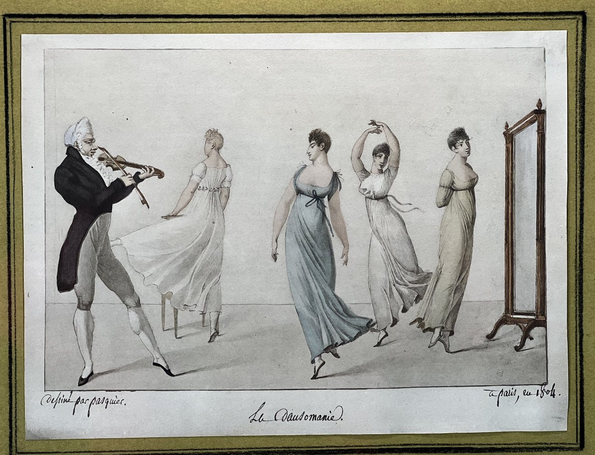 DESSIN /AQUARELLE DU XVIIIe DE PIERRE PASQUIER 1731-1806 " LA DANSOMANIE "-photo-5