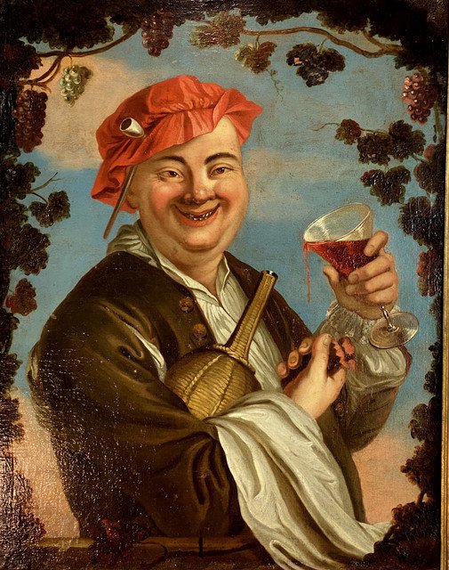 Oil On Flemish Dutch Canvas Of The 18th Monogrammed "the Wine Drinker"-photo-1