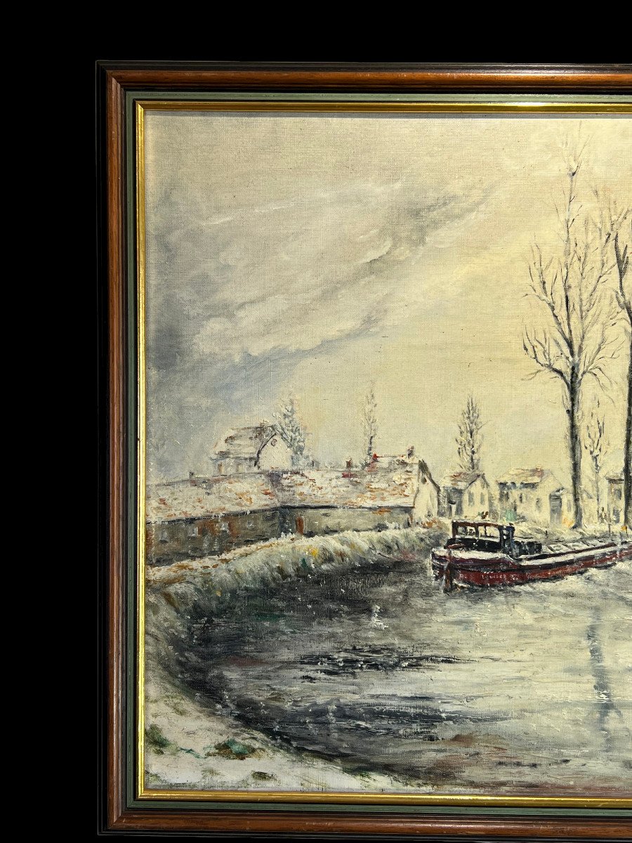 Old XX Th Century Painting / Painting By "jean Catala" (canal De L Ourcq)-photo-3