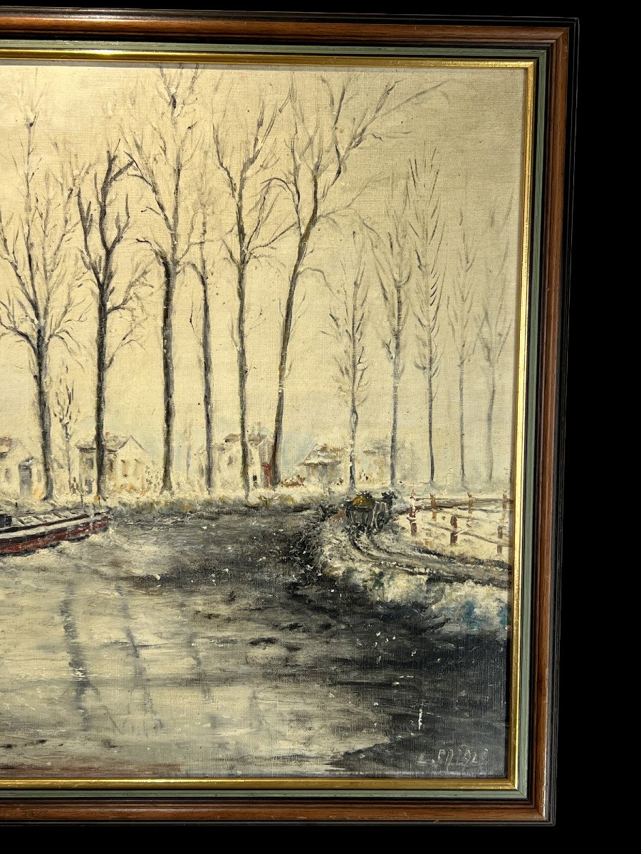 Old XX Th Century Painting / Painting By "jean Catala" (canal De L Ourcq)-photo-5