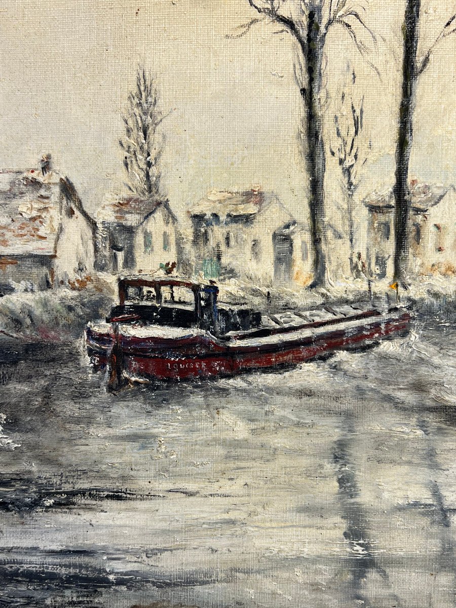 Old XX Th Century Painting / Painting By "jean Catala" (canal De L Ourcq)-photo-6