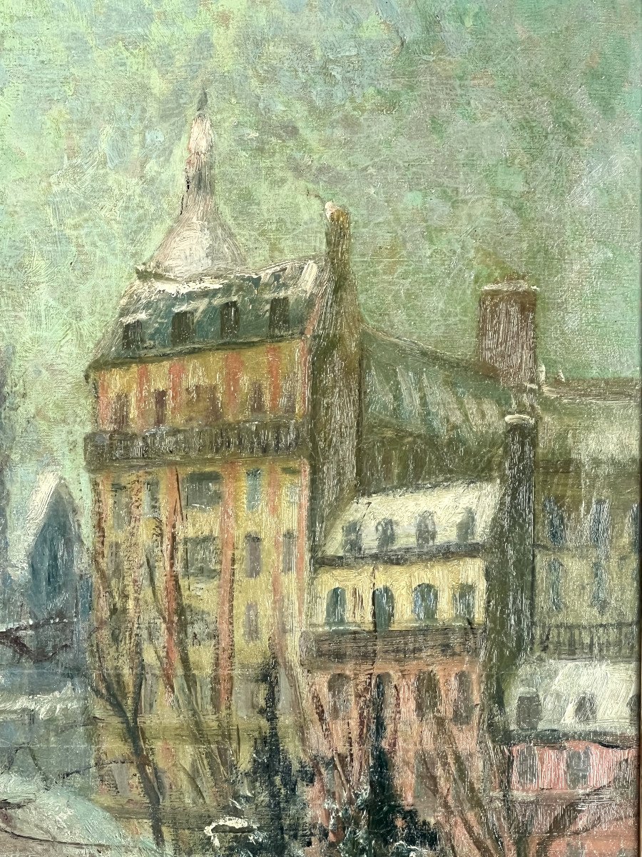 Huile Sur Toile Signée G. Regnault ( 1898-1979 ) Le Sacré Coeur Sous La Neige-photo-4