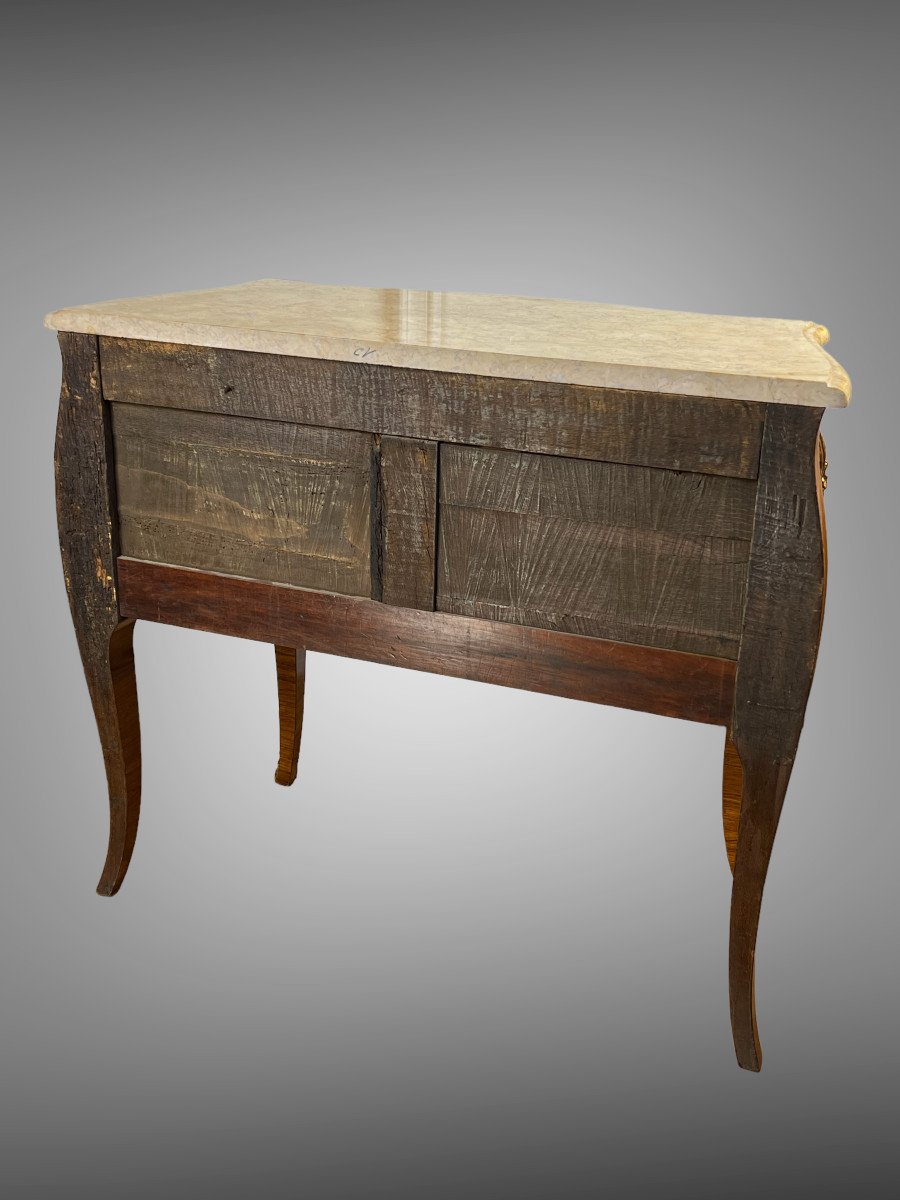 Curved Commode Stamped In Marquetry With A Louis XV Style Marble Top-photo-7