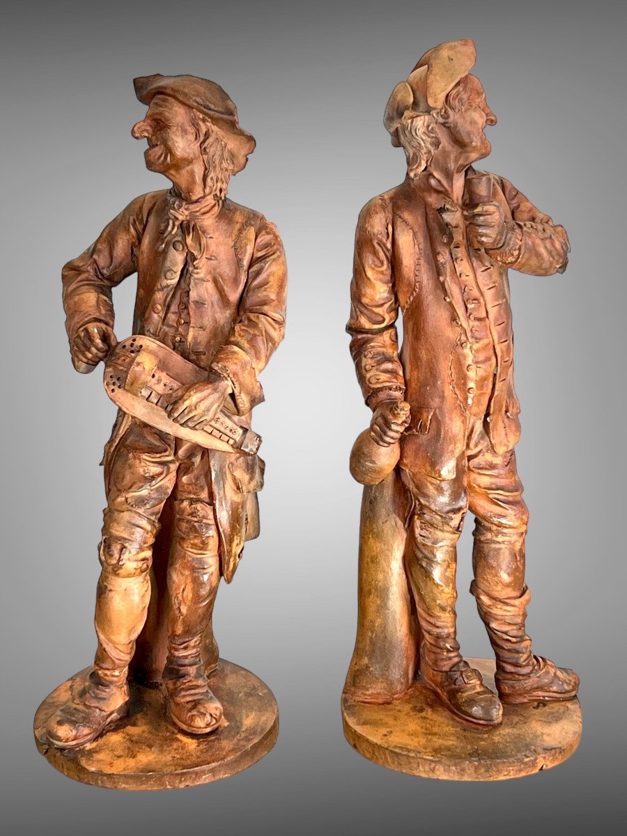 Pair Of 18th Century Terracotta Figures Signed "holain 1761" French School-photo-4