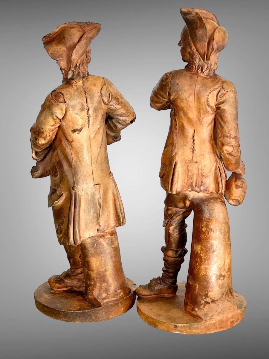 Pair Of 18th Century Terracotta Figures Signed "holain 1761" French School-photo-7