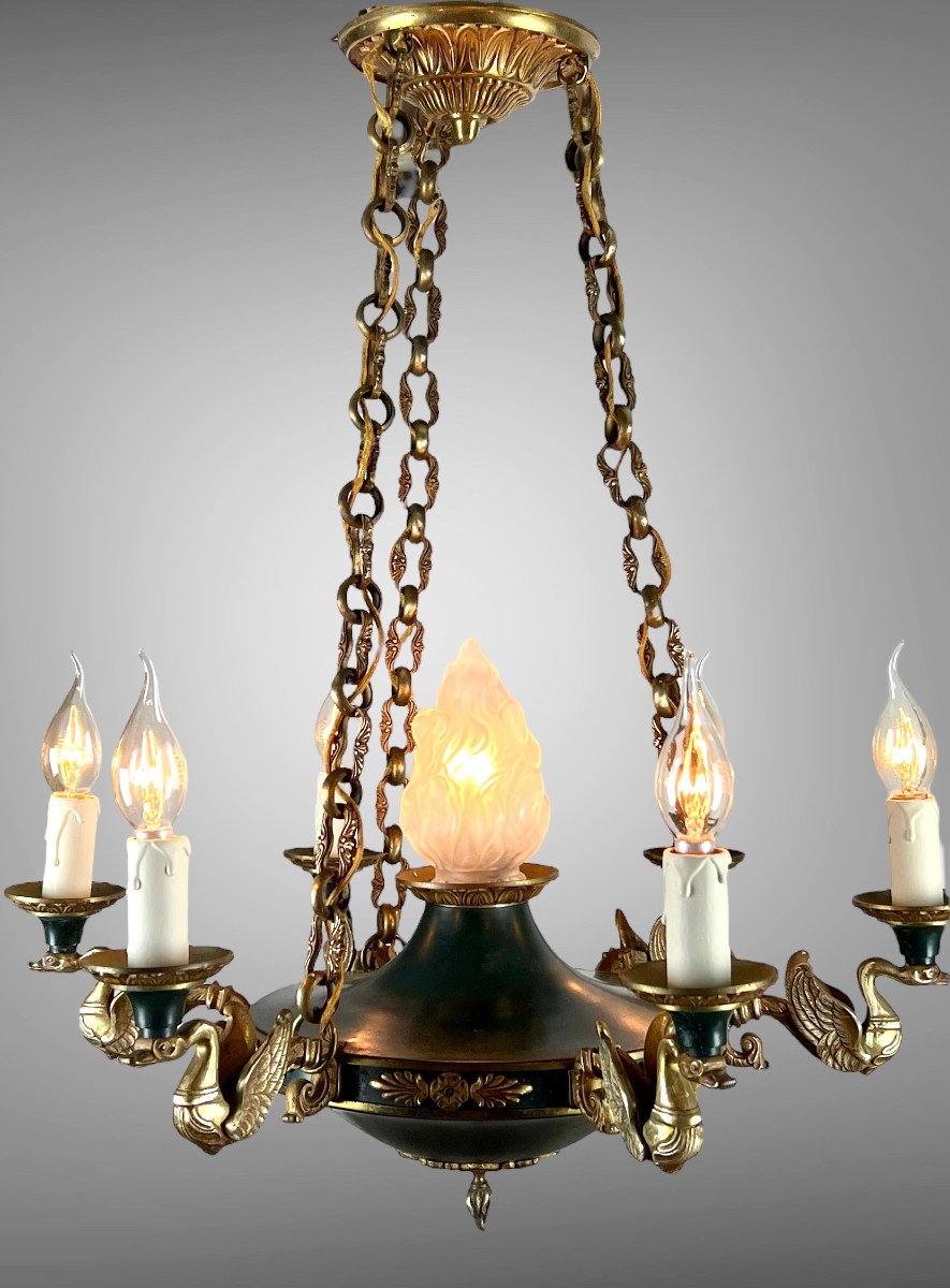 Old Empire Style Chandelier In Bronze Decorated With Swans With 7 Lights Of 66 Cm-photo-7