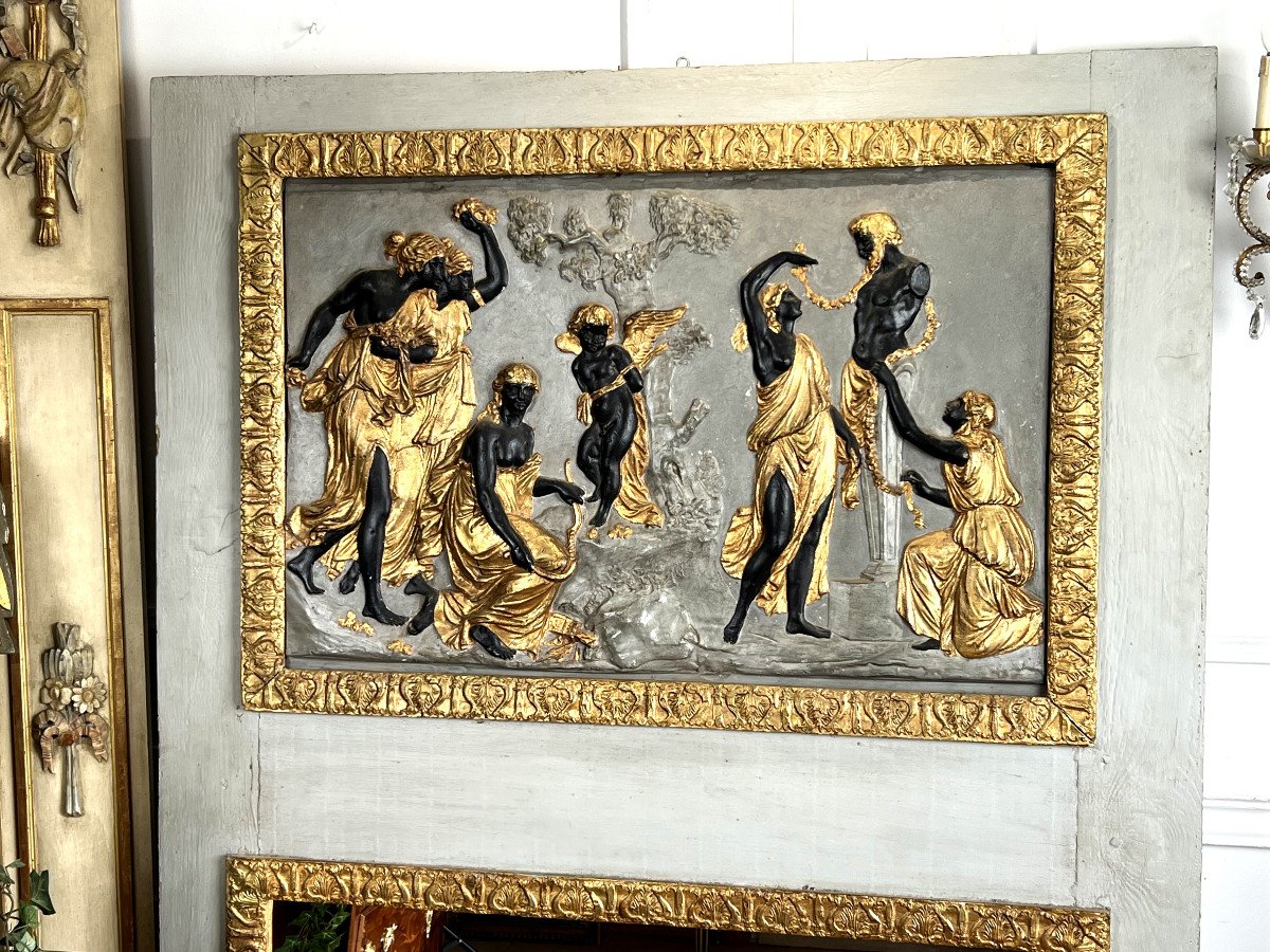 TRUMEAU DÉBUT XIXe " BAS RELIEF EN TERRE CUITE REPRESENTANT UNE SCÈNE ÉGYPTIENNE-photo-1