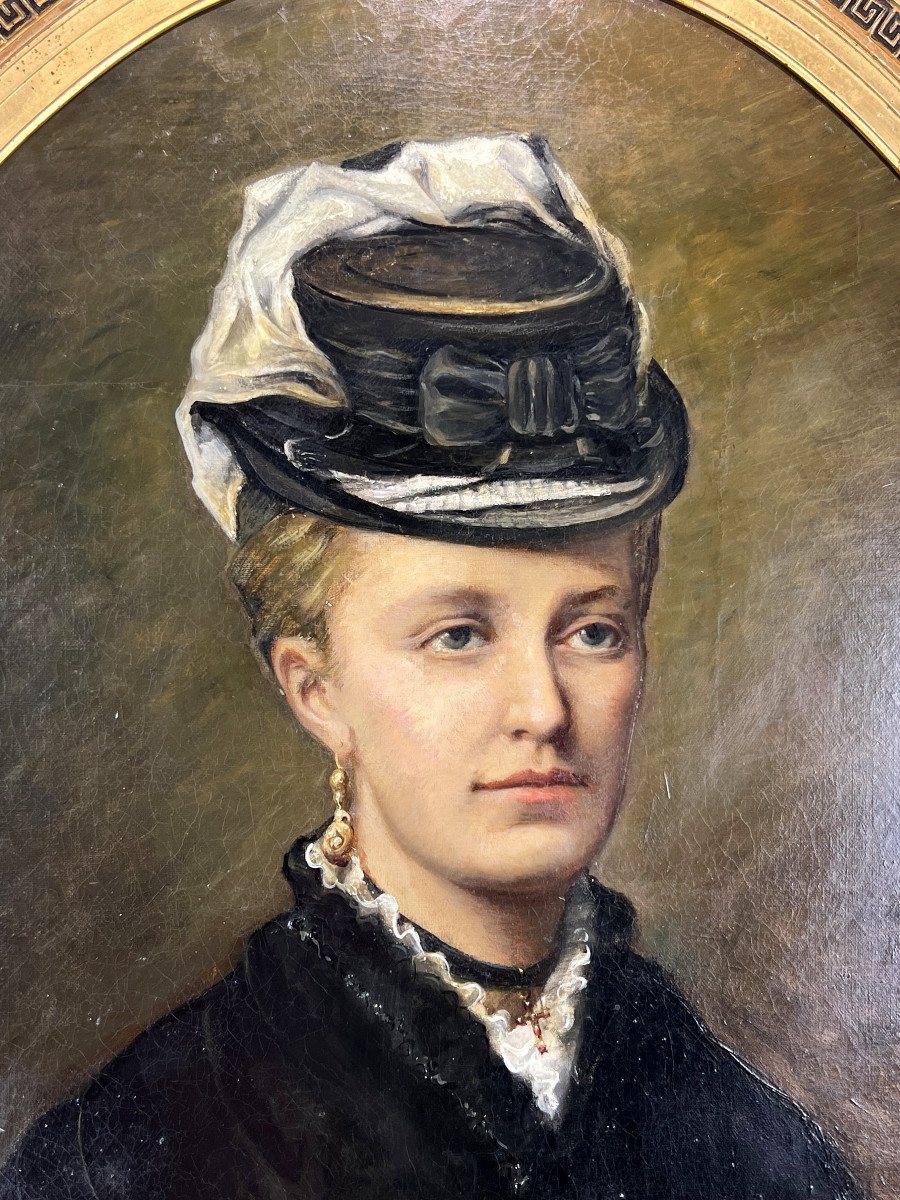 Large Table / Oil S / T French School From The 1900s / Elegante Au Chapeau-photo-1