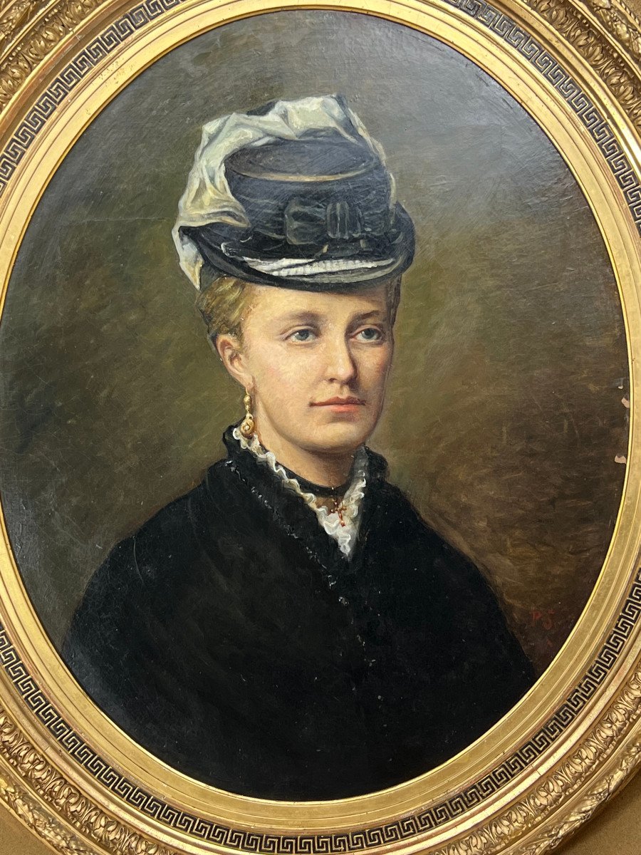 Large Table / Oil S / T French School From The 1900s / Elegante Au Chapeau-photo-4