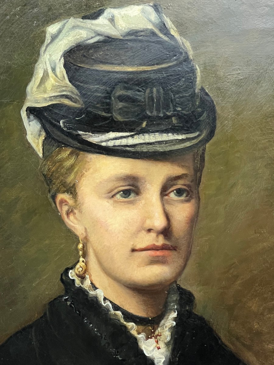 Large Table / Oil S / T French School From The 1900s / Elegante Au Chapeau-photo-6