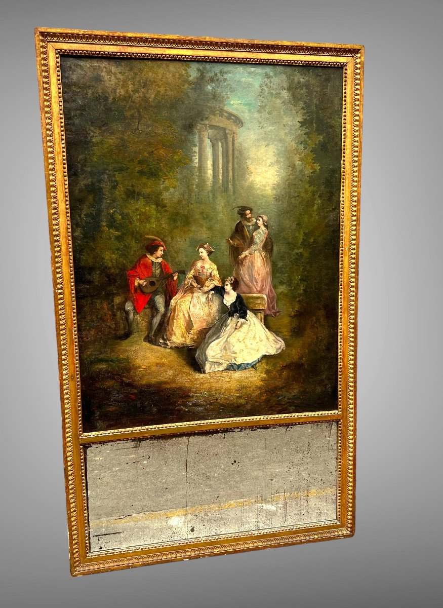 18th Century Trumeau Louis XVI Period With Large Painting A Romantic Scene Decor-photo-2