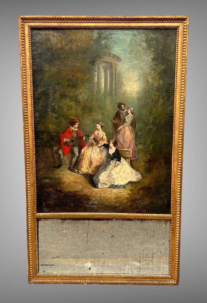 18th Century Trumeau Louis XVI Period With Large Painting A Romantic Scene Decor-photo-3