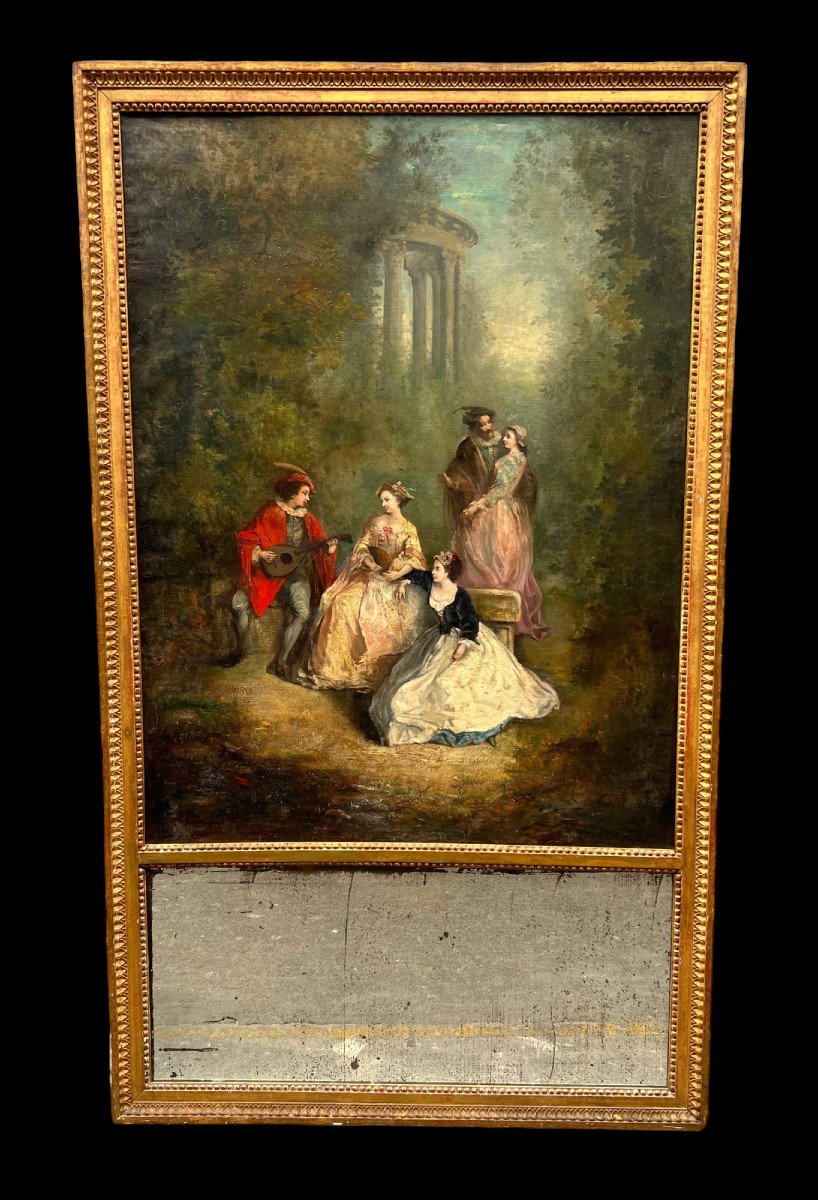 18th Century Trumeau Louis XVI Period With Large Painting A Romantic Scene Decor-photo-4