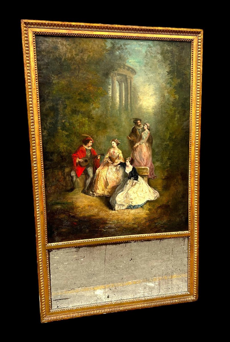 18th Century Trumeau Louis XVI Period With Large Painting A Romantic Scene Decor