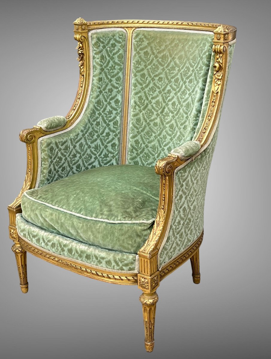 Pair Of Napoleon III Bergeres In Golden And Carved Wood Louis XVI Style-photo-4