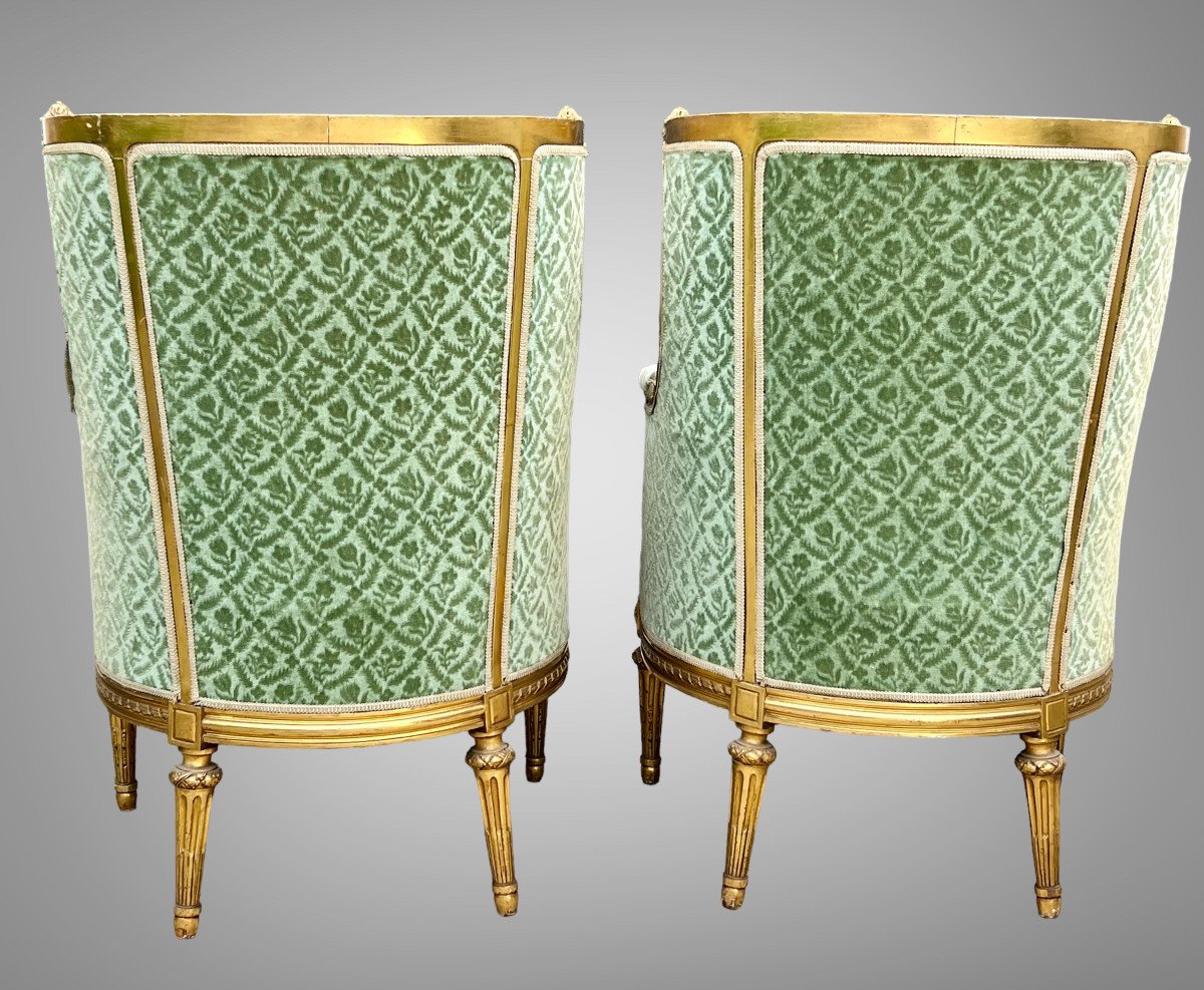 Pair Of Napoleon III Bergeres In Golden And Carved Wood Louis XVI Style-photo-7