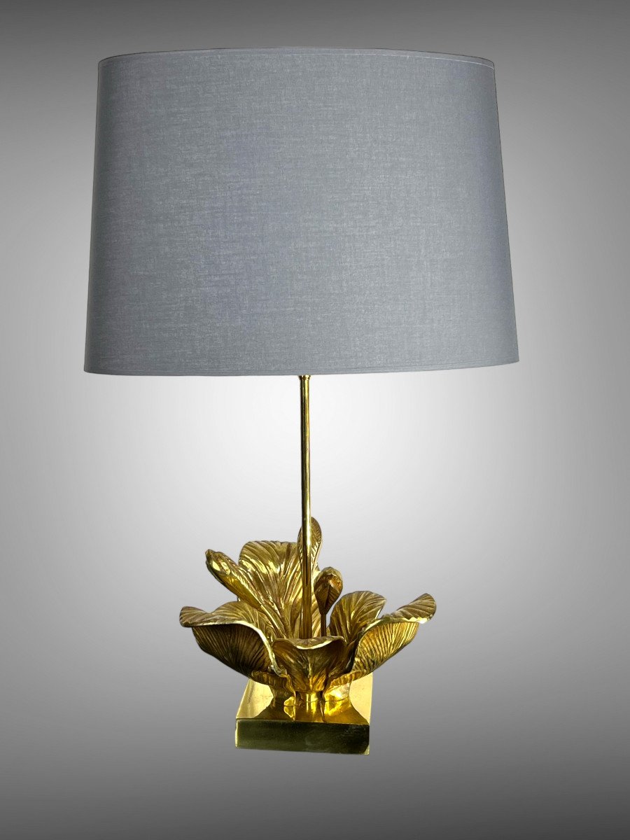 Charles Lamp (unsigned) In Gilt Bronze From The 70s Decorated With Foliage-photo-4