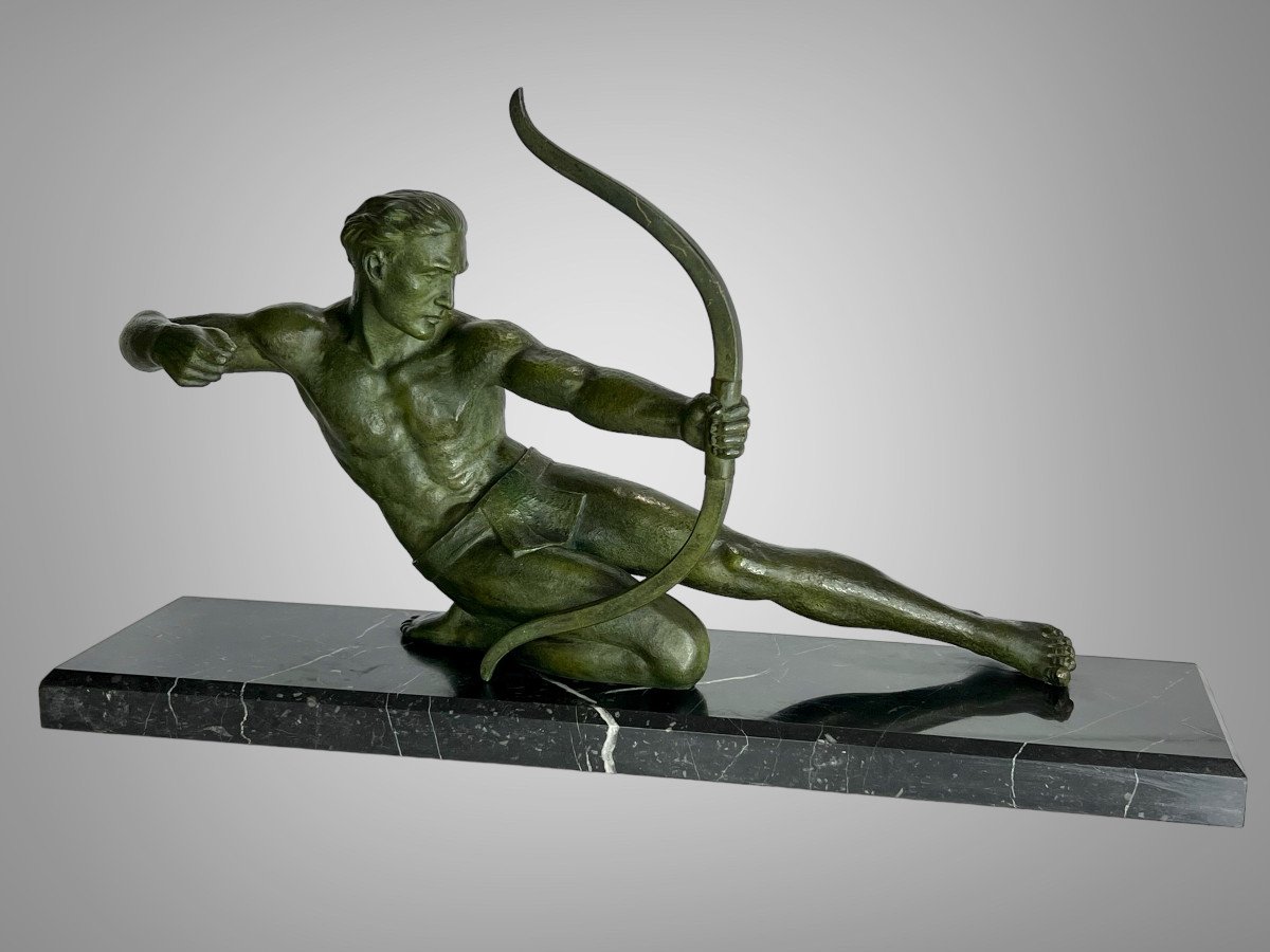 Sculpture En Bronze Signée De Salvator .Melanie " l'Archer " époque Art Deco-photo-2