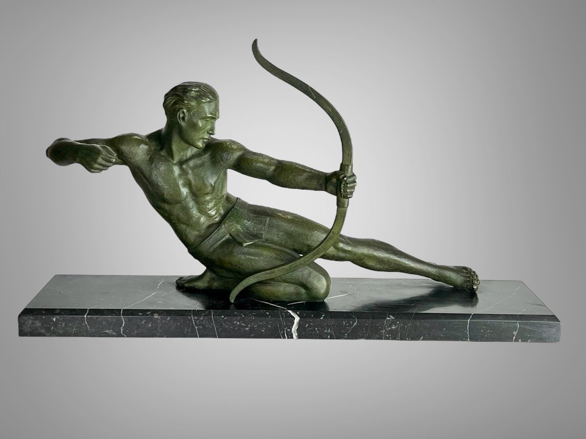 Sculpture En Bronze Signée De Salvator .Melanie " l'Archer " époque Art Deco-photo-3