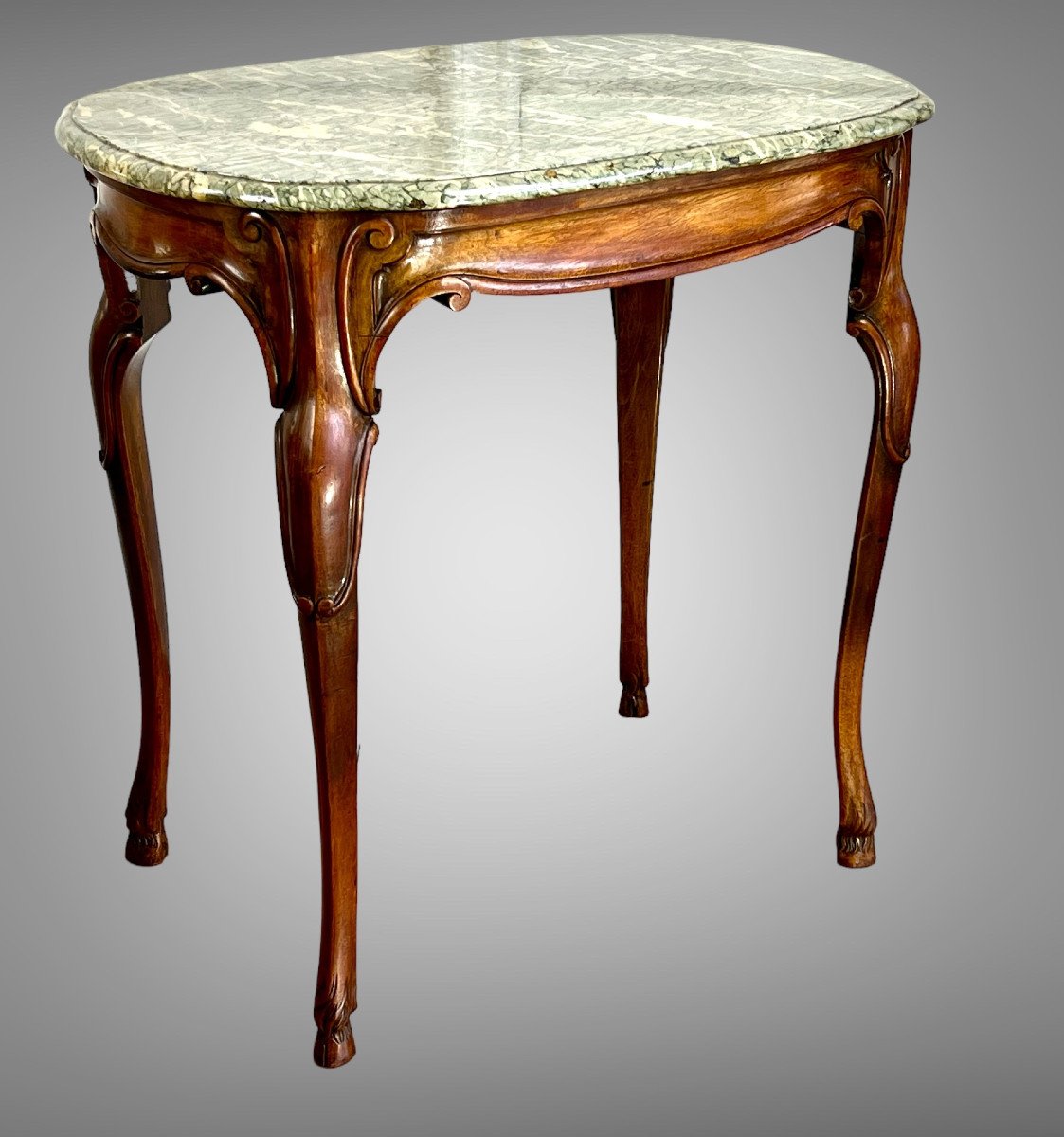 Coffee Table In Walnut With Sea Green Marble Top In La Belle Epoque Style-photo-4