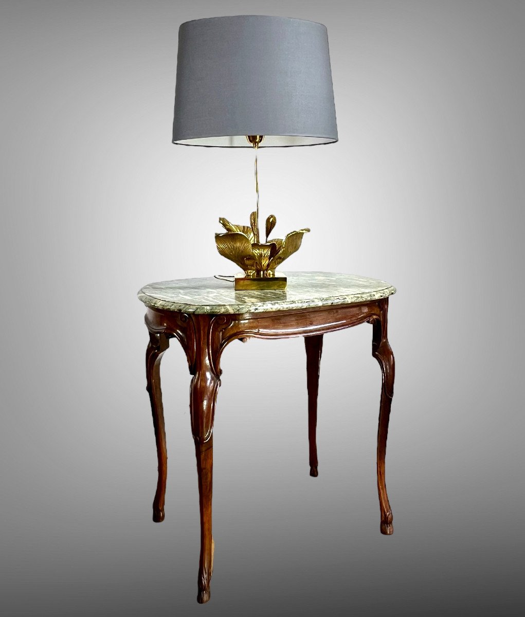 Coffee Table In Walnut With Sea Green Marble Top In La Belle Epoque Style
