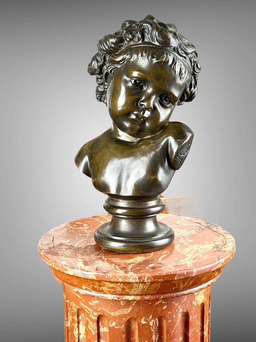Old Bronze With Brown Patina Signed By Raboulet 1875 "portrait Of Child"-photo-7
