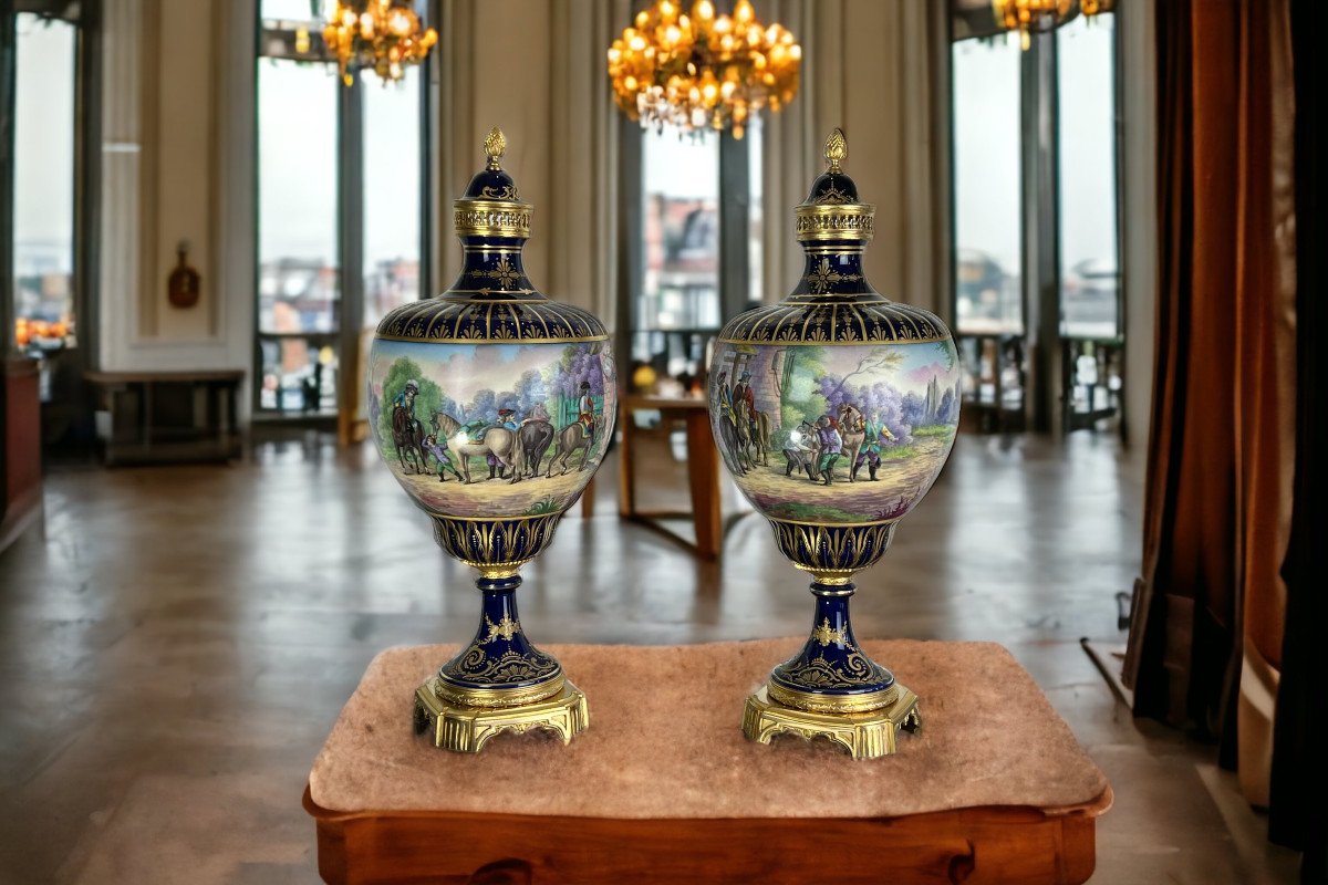 Grande Paire De Vases En Porcelaine De Sèvres "cachet Château Des Tuilerie "xixe-photo-2