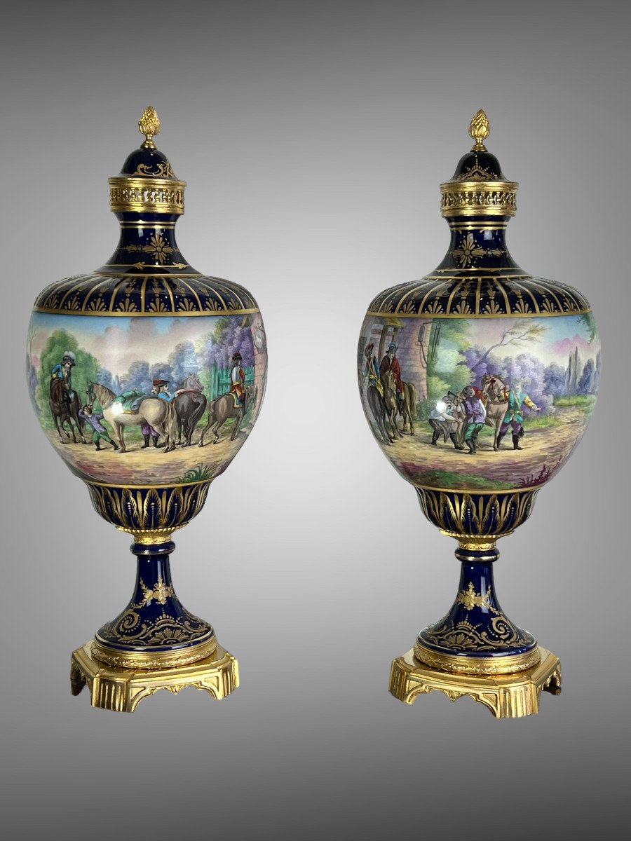 Grande Paire De Vases En Porcelaine De Sèvres "cachet Château Des Tuilerie "xixe-photo-4