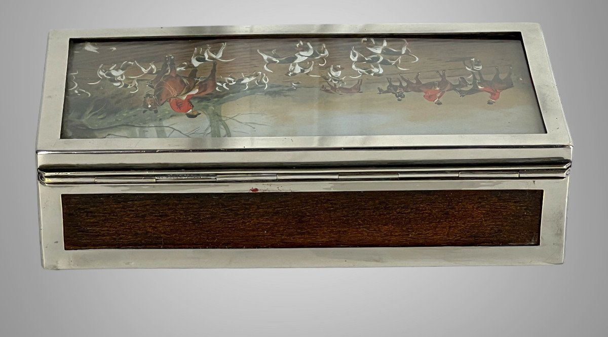 Box / Box In Silver Bronze And Mahogany Covered By A Signed Watercolor-photo-3