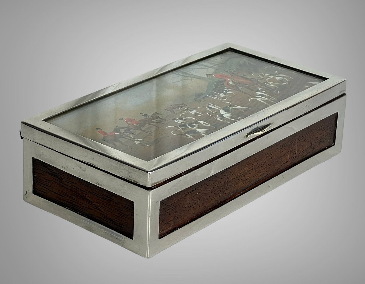 Box / Box In Silver Bronze And Mahogany Covered By A Signed Watercolor-photo-4