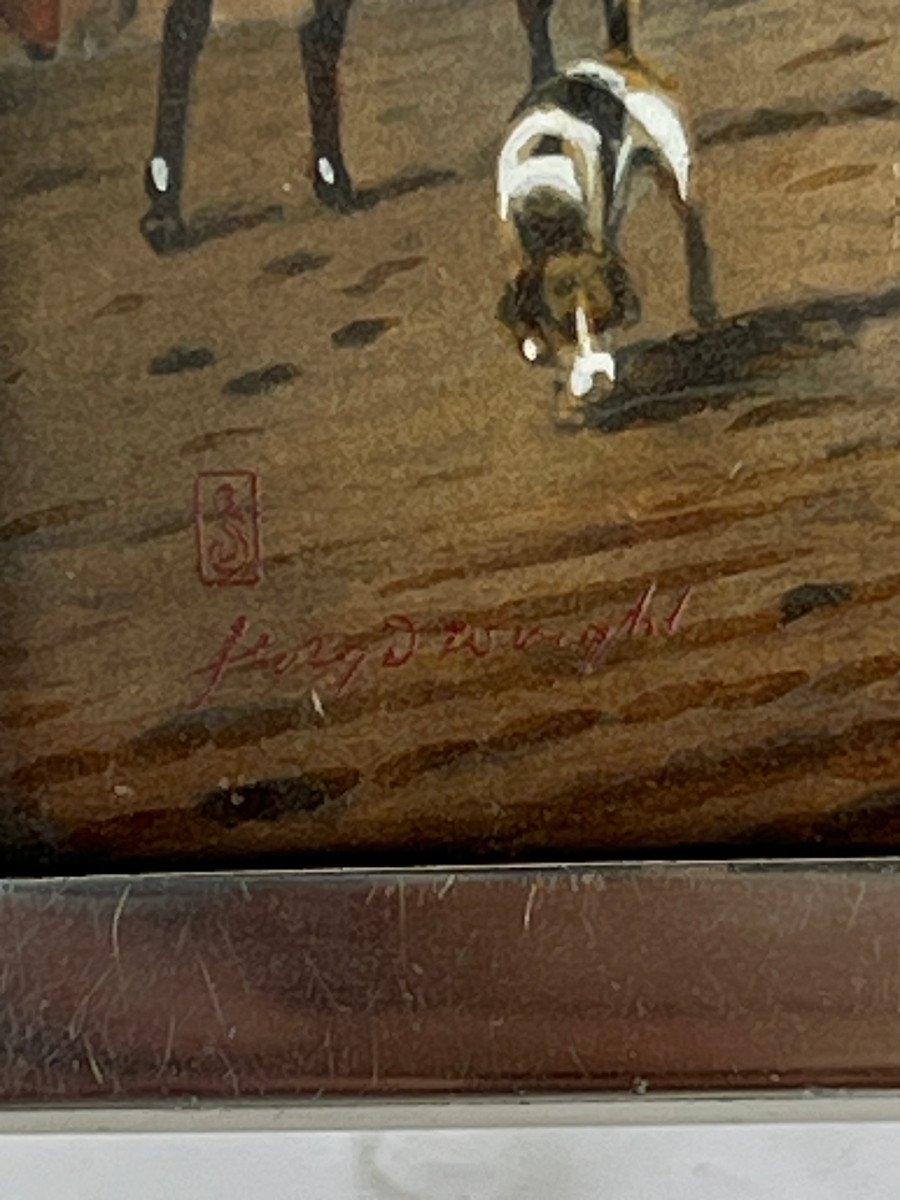 Box / Box In Silver Bronze And Mahogany Covered By A Signed Watercolor-photo-1