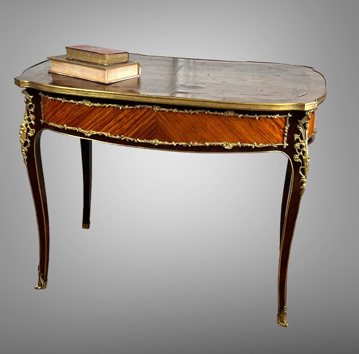 Bureau En Marqueterie Orné De Bronze Doré De Style Louis XV époque Napoléon III-photo-2