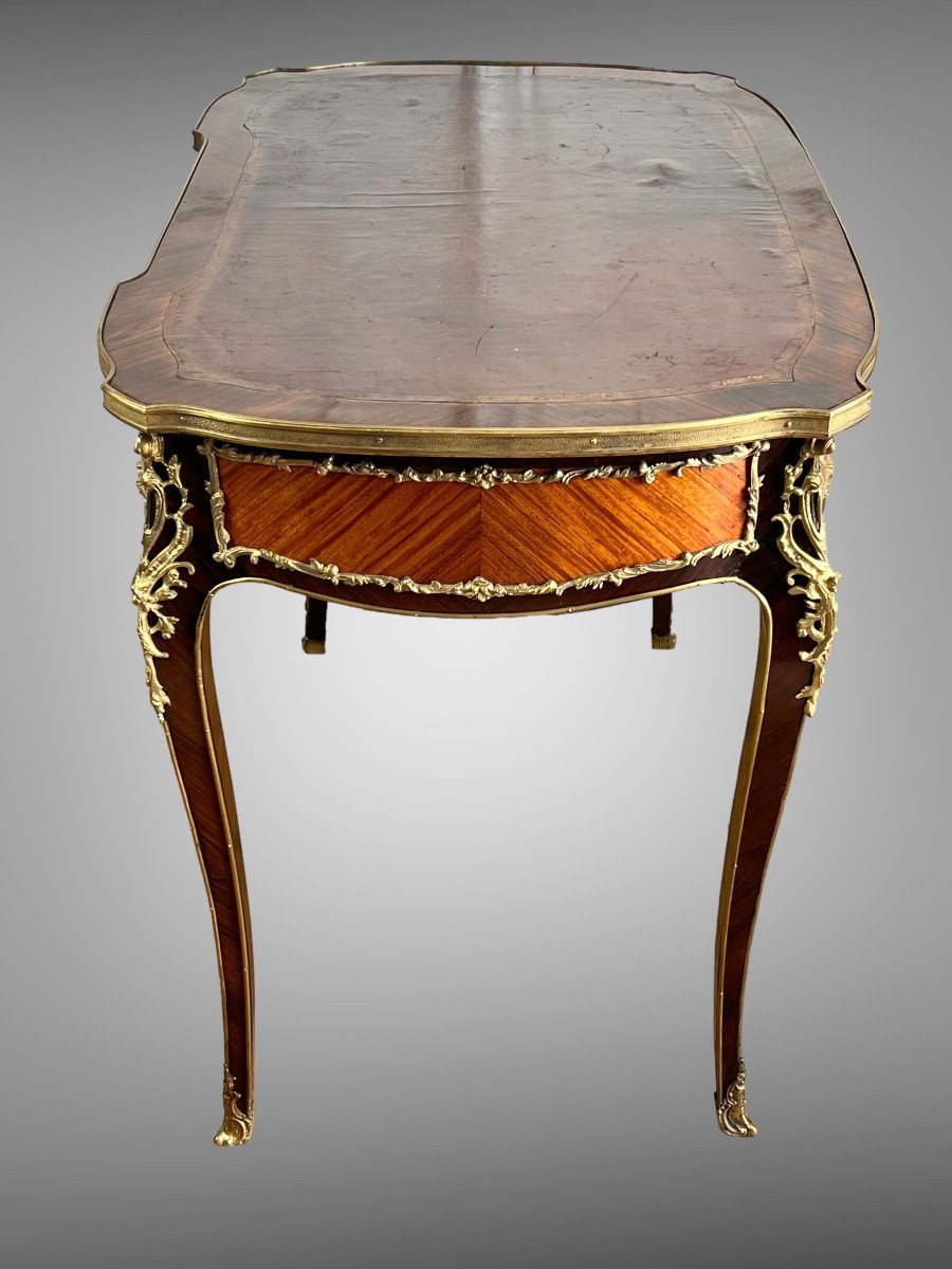 Bureau En Marqueterie Orné De Bronze Doré De Style Louis XV époque Napoléon III-photo-4