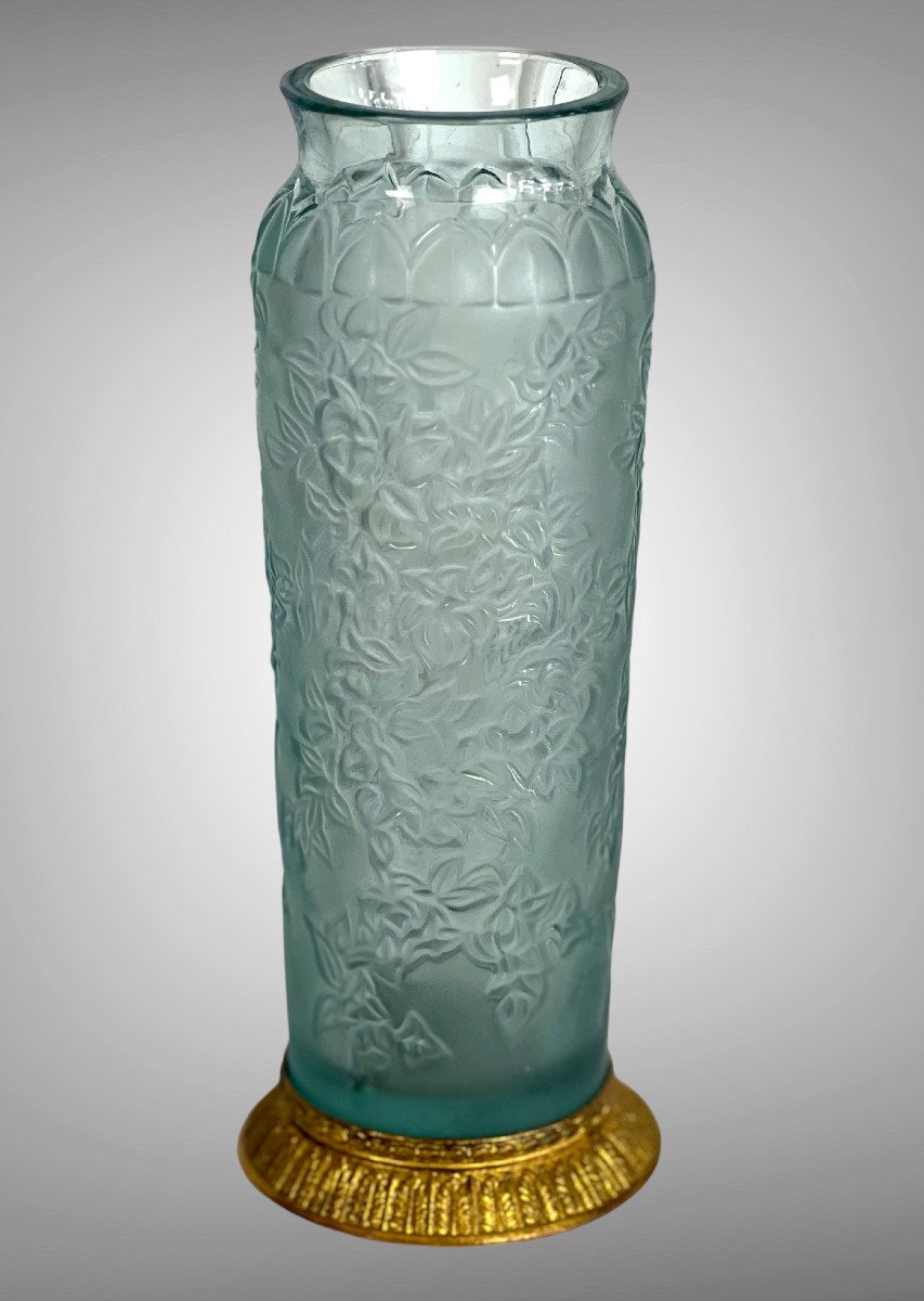 Vase Signé A La Pointe Lalique France En Cristal Bleu Pâle Moulé Et Pressé-photo-5