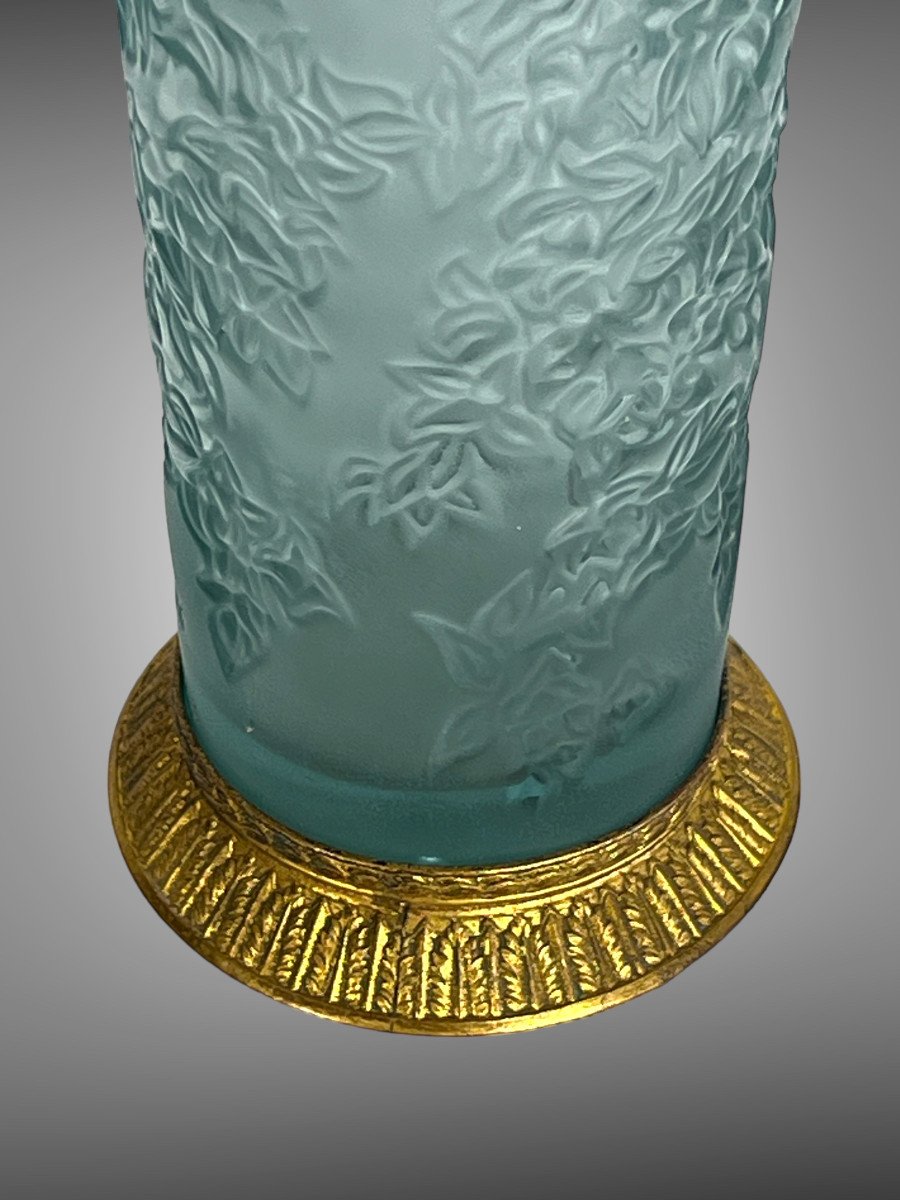 Vase Signé A La Pointe Lalique France En Cristal Bleu Pâle Moulé Et Pressé-photo-6