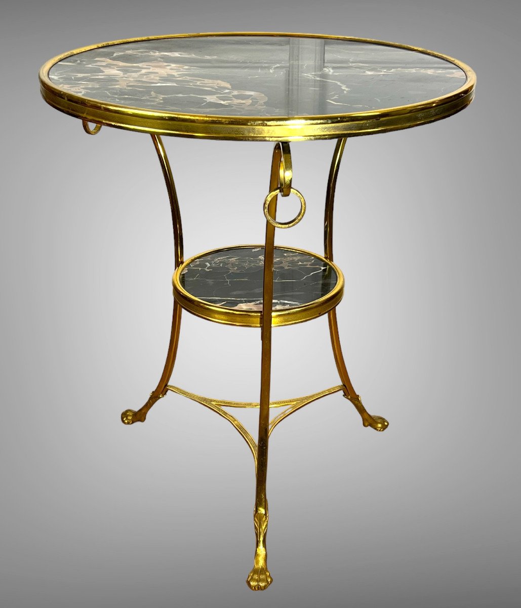 Tripod Pedestal Table With Gilt Bronze Frame Covered With Portor Marble-photo-3