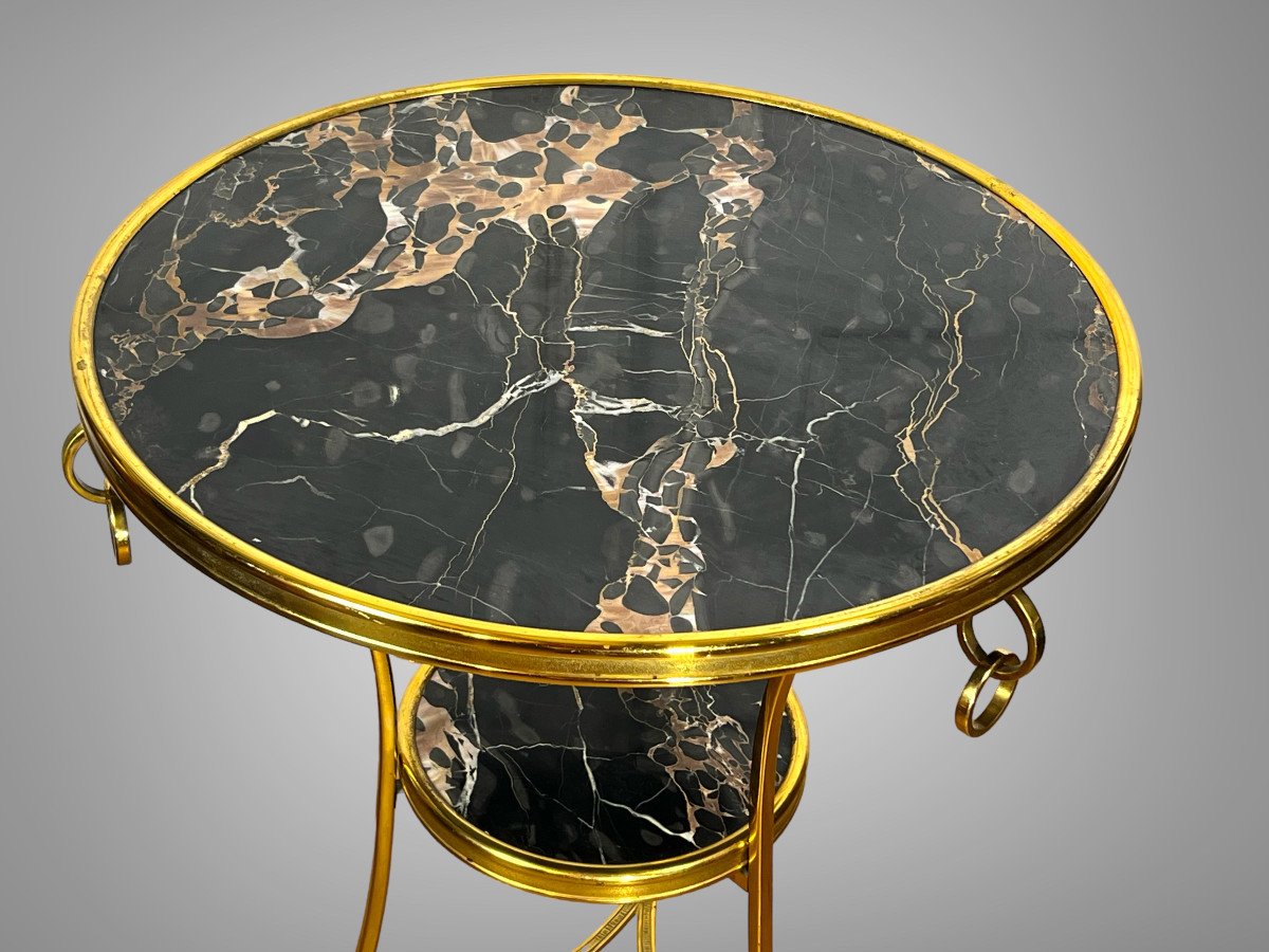 Tripod Pedestal Table With Gilt Bronze Frame Covered With Portor Marble-photo-5
